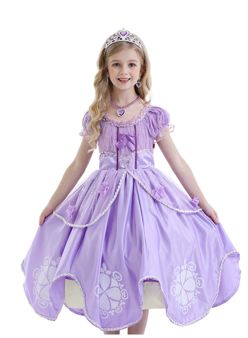 Loquat Princess Sofia Cosplay Fancy Puff Sleeves And Stretchable Party Dress Costume Set  - Image 3