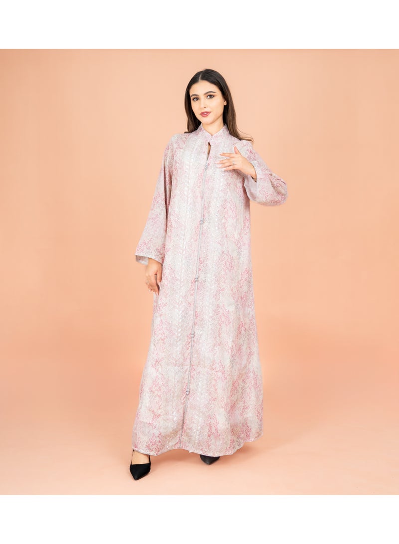 IKKXA Mandarin Colar Straight Cut Elegant Prints Jalabiya - Image 1