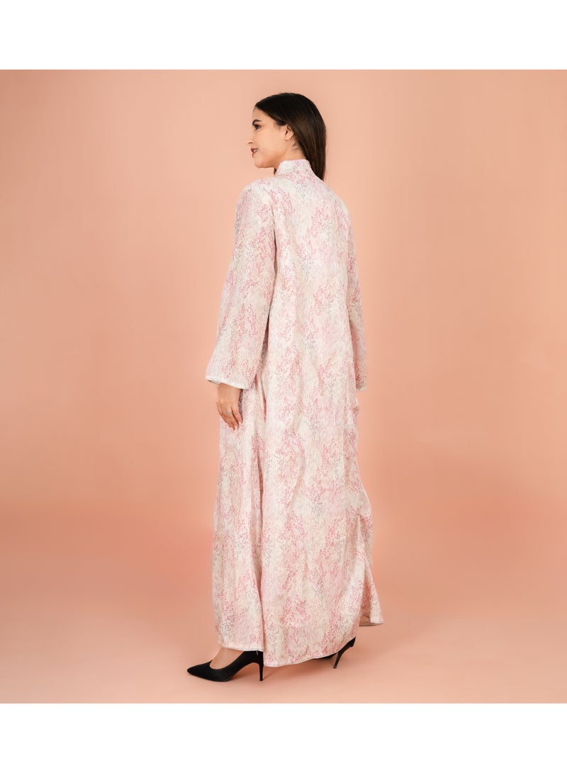 IKKXA Mandarin Colar Straight Cut Elegant Prints Jalabiya - Image 4