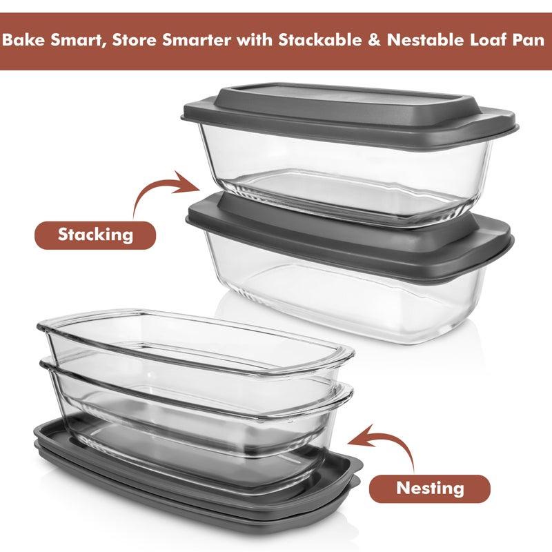 Razab LARGE 7.6 Cups/1800 ML/1.9 Qt Glass Loaf Pan with Lids (Set of 2) - Meatloaf Pan BPA free Airtight Lids Grip Handle Easy Carry, Microwave and Oven Safe - Loaf Pans For Baking Bread, Cakes - Image 4