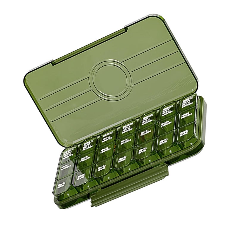 PEISAINOX صندوق دواء محمول، منظم دواء شفاف بسعة كبيرة لرحلة العمل (28 قسم أخضر) - Image 3