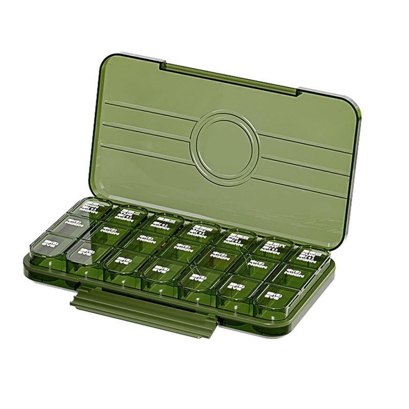 PEISAINOX صندوق دواء محمول، منظم دواء شفاف بسعة كبيرة لرحلة العمل (28 قسم أخضر) - Image 2