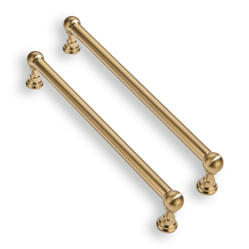CABDM 2 Pack 10 Inch Solid Kitchen Cabinet Handles Brushed Gold Heavy Duty Cabinet Pulls Satin Brass Drawer Pulls Cabinet Hardware Kitchen Handles for Cabinets Cupboard Handles - Image 1