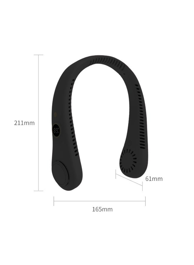 HaveDream LED Digital Display Neck Hanging Fan, Outdoor Sports Student USB Bladeless Turbine Silent High Wind Power Mini Fan-Black - Image 5