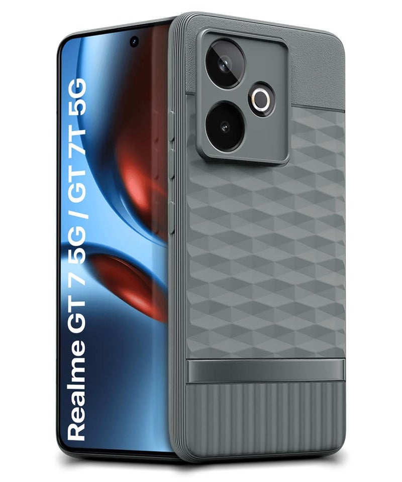 WOW IMAGINE Back Cover for Realme GT 7 5G | Realme GT 7T 5G with Hexa Cube Design | Ultra Slim Soft Rubberised Case | Inner Velvet Fabric | Matte Silicone Mobile Case | Camera Protection - Olive Green - Image 2