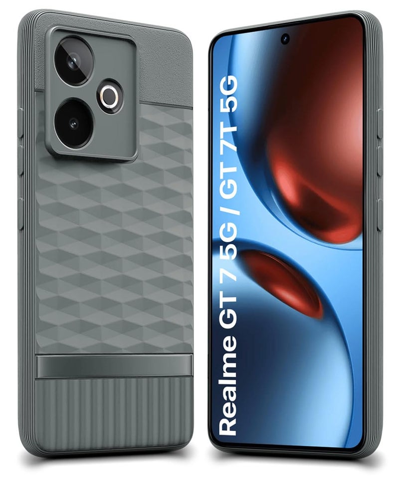 WOW IMAGINE Back Cover for Realme GT 7 5G | Realme GT 7T 5G with Hexa Cube Design | Ultra Slim Soft Rubberised Case | Inner Velvet Fabric | Matte Silicone Mobile Case | Camera Protection - Olive Green - Image 1