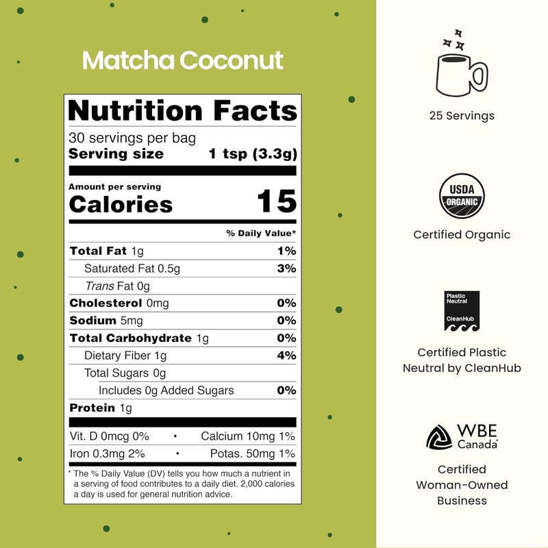 Blume Superfoods Organic Matcha Coconut Latte Powder - 25 Servings of Sugar-Free Vegan Energy Boost - Image 2