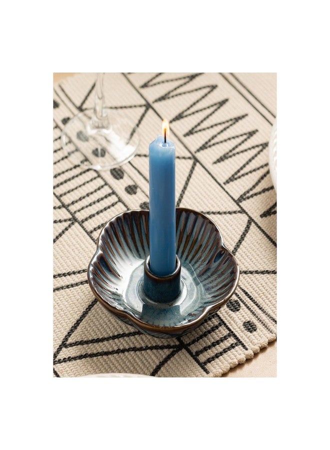Mecaikru Ceramic Candle Holders Taper Candlestick Holder Flower Plate Tray for Candles, Incense, Santo Palo, Christmas Wedding Anniversary Party Home Decor (Blue) - Image 1