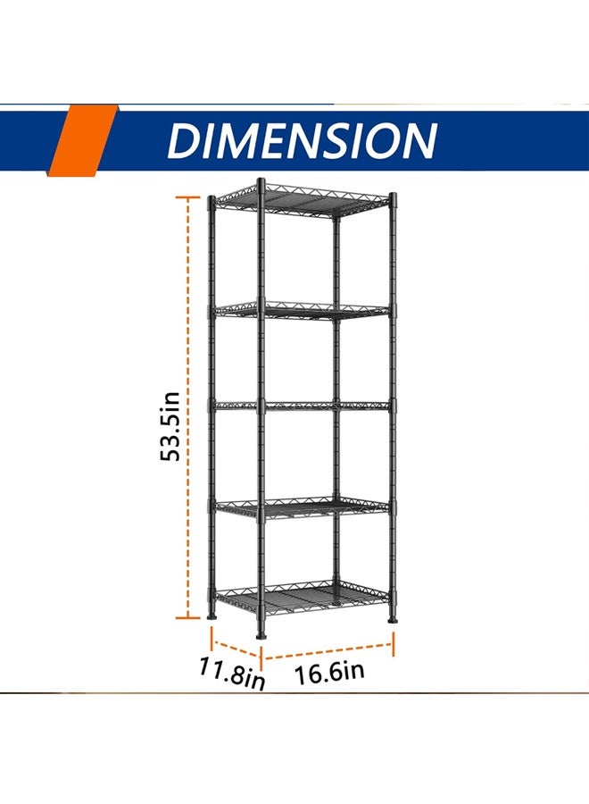 5-Wire Shelving Metal Storage Rack Adjustable Shelves,Standing Storage Shelf Units for Laundry Bathroom Kitchen Pantry Closet(Black,11.8" D x 16.6" W x 53.5" H) - Image 3