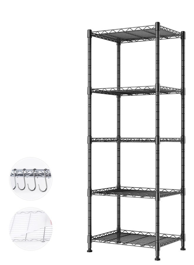5-Wire Shelving Metal Storage Rack Adjustable Shelves,Standing Storage Shelf Units for Laundry Bathroom Kitchen Pantry Closet(Black,11.8" D x 16.6" W x 53.5" H) - Image 1
