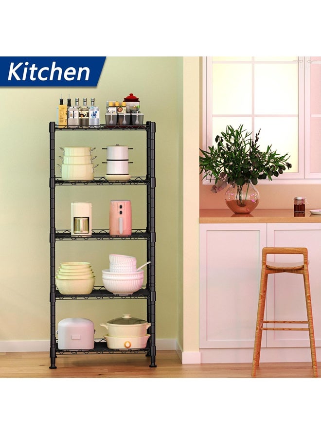 5-Wire Shelving Metal Storage Rack Adjustable Shelves,Standing Storage Shelf Units for Laundry Bathroom Kitchen Pantry Closet(Black,11.8" D x 16.6" W x 53.5" H) - Image 2