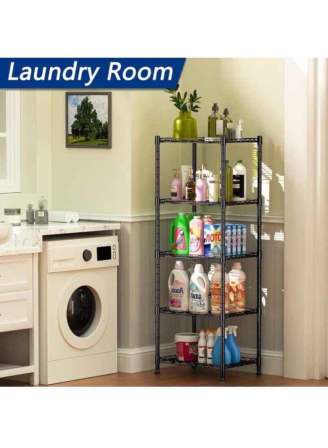 5-Wire Shelving Metal Storage Rack Adjustable Shelves,Standing Storage Shelf Units for Laundry Bathroom Kitchen Pantry Closet(Black,11.8" D x 16.6" W x 53.5" H) - Image 4