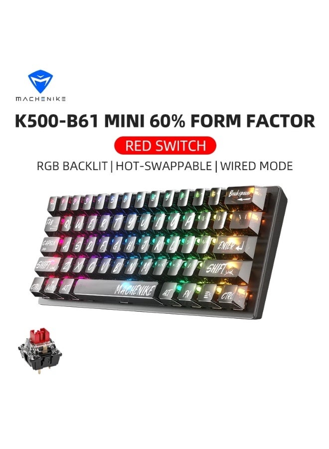 Machenike K500 B61 Wired Mechanical Keyboard, Transparent PC Keycaps RGB Backlit 61 keys Hot-Swappable Gaming Keyboard - Image 1