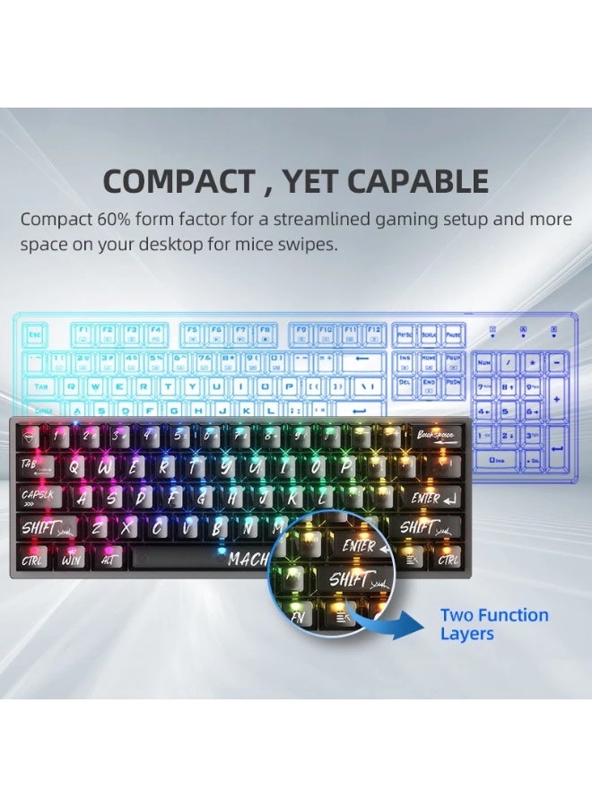 Machenike K500 B61 Wired Mechanical Keyboard, Transparent PC Keycaps RGB Backlit 61 keys Hot-Swappable Gaming Keyboard - Image 3