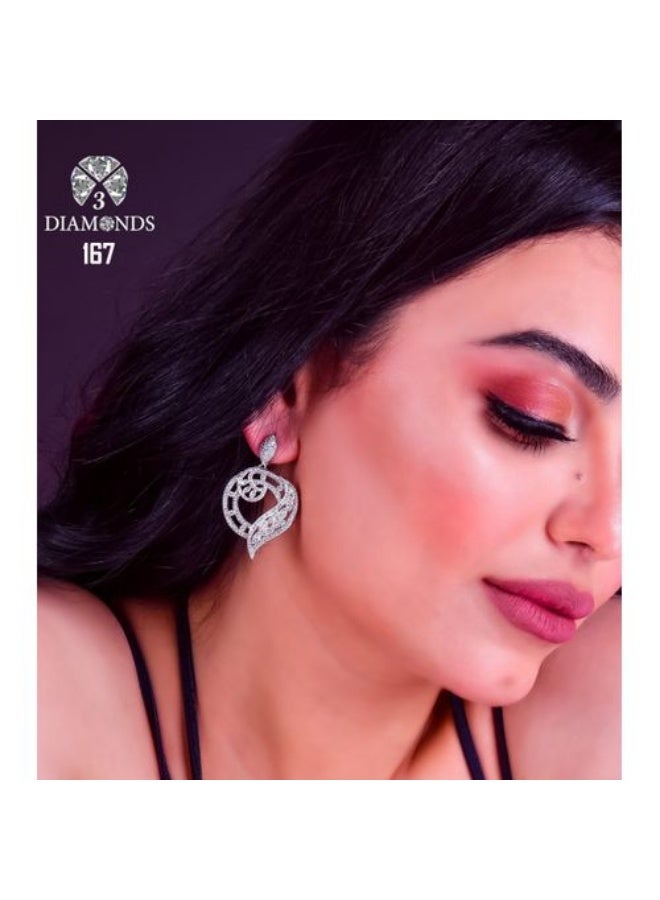 3Diamonds Leaf Drop Earrings, Platinum & Rhodium Plated, Zircon Shine - Image 1