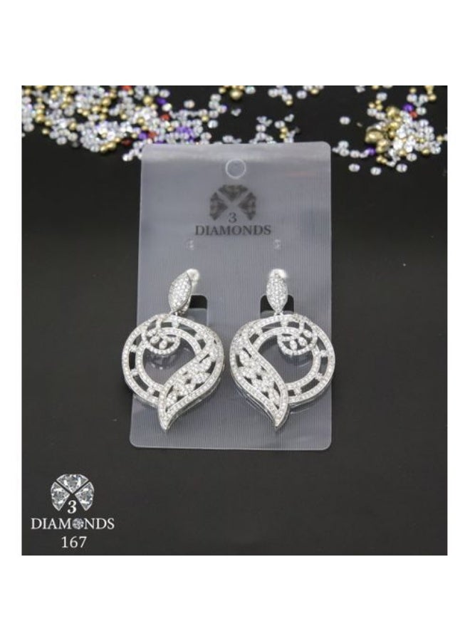3Diamonds Leaf Drop Earrings, Platinum & Rhodium Plated, Zircon Shine - Image 2