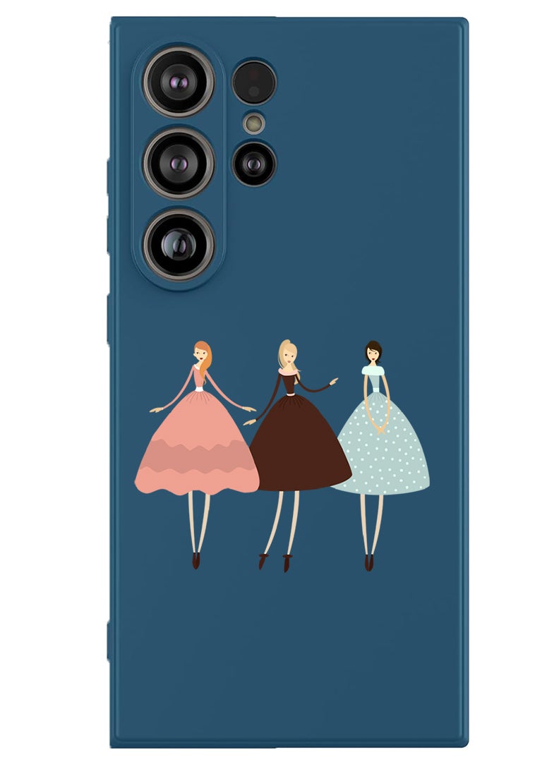 Theodor Protective Slim Fit Case Liquid Silicone Cover with Full Body Protection Anti-Scratch Shockproof Case For Samsung Galaxy S25 Ultra (Blue) - Pretty Girls Illustration - Image 1