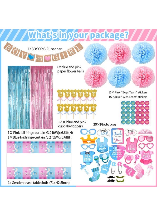 Bluegogo 124 Pcs Gender Reveal Decorations Kit, Gender Reveal Party Supplies with 36'' Gender Reveal Balloon Boy OR Girl Foil Balloon Paper Pompoms Tablecloth Photo Props for Gender Reveal Party Decorations  - Image 3