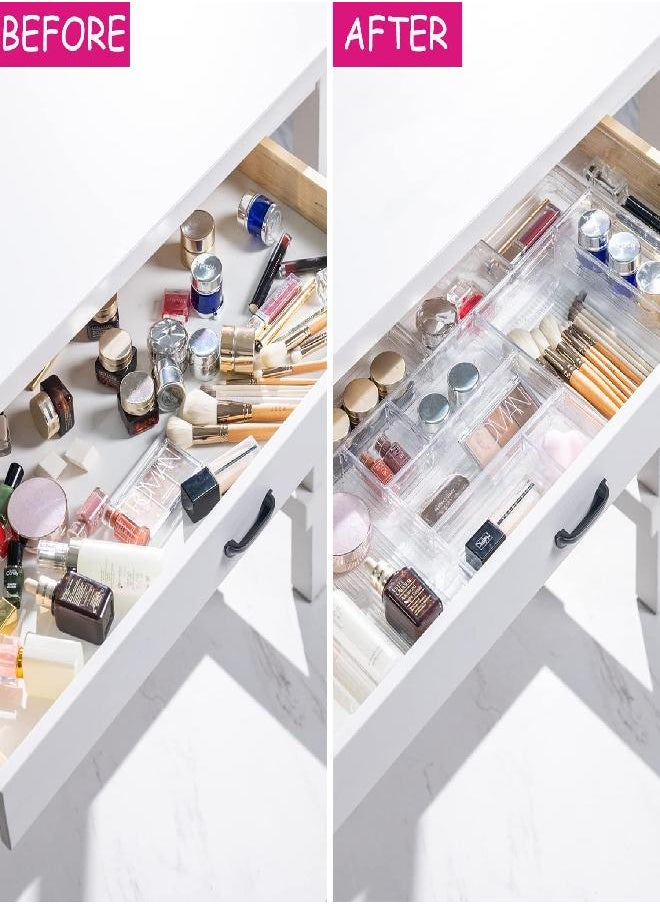 DCA - DCA 28 PCS Clear Plastic Drawer Organizer Set, 4-Size Versatile Bathroom and Vanity Drawer Organizer Trays, Storage Bins for Makeup, Jewelries, Kitchen Utensils and Office - Image 1