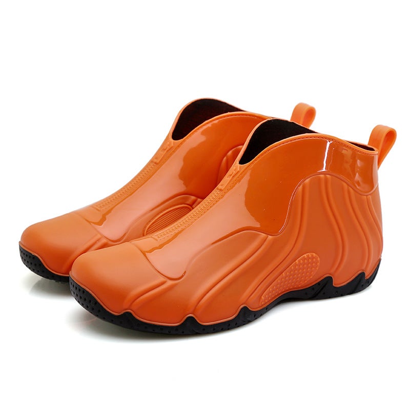 Mens Short Boot Fashion Comfortable Outdoor PVC Rain Shoes Orange Red 