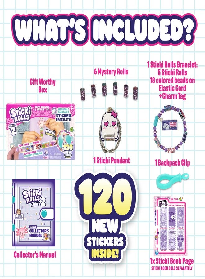 Sky Castle Sticki Rolls Pendant Pack | 120 Exclusive Wearable Shareable Stickers with Toy Pendant and Bracelet | Collect and Share | Ages 5 and Up | Series 2 - Booboo - Image 4