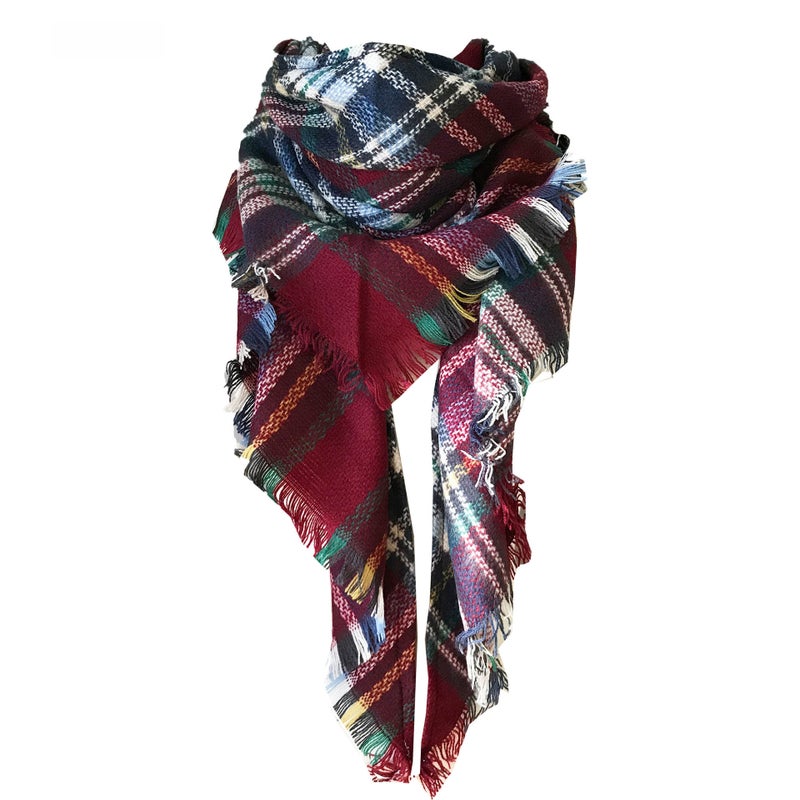 Autumn Winter Double-Sided Cashmere Plaid Scarf Shawl for Women SX-17# new bordeaux color grid