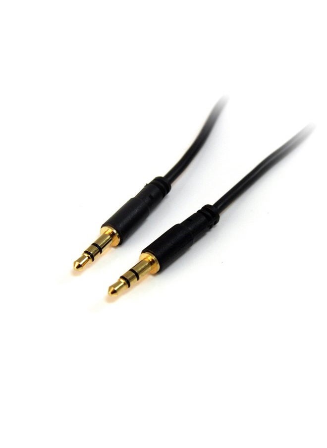 StarTech 15 ft. (4.6 m) 3.5mm Audio Cable - 3.5mm Slim Audio Cable - Gold Plated Connectors - Male/Male - Aux Cable (MU15MMS), Black  - Image 1