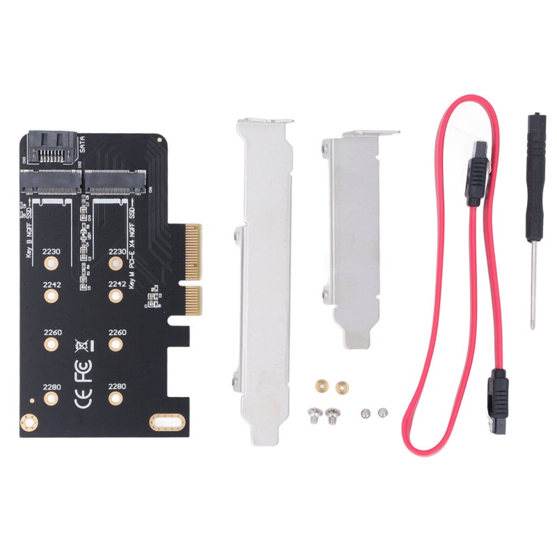 محول NGFF M.2 إلى PCIe يدعم بطاقة NGFF مفتاح B ومفتاح M PCIe X4 مع كابل SATA 3.0 لأقراص SSD الأحجام 2242 و2260 و2280 - Image 1