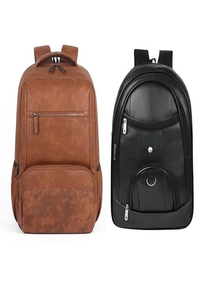 Treggo Premium Anti Theft Faux Leather Laptop Backpack for Men & Women, Brown & Black Professional Office Business Travel Backpack, Multi-Compartment College Laptop Bag - Image 1