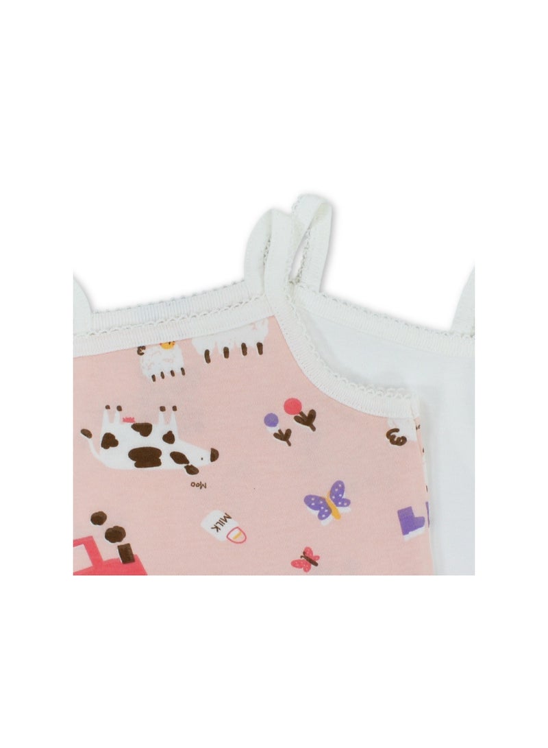 Baby Girls Cotton Sleeveless Bodysuit – Salmon & Off-White with Farm Animals Print - Image 3