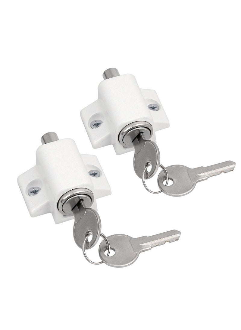 Sliding Door and Window Lock, Sliding Patio Door Catches Set, Window Bolt Sliding Security Locks with Universal Keys Door Window Locks for Home Office Classroom (White 2Pcs) - Image 1