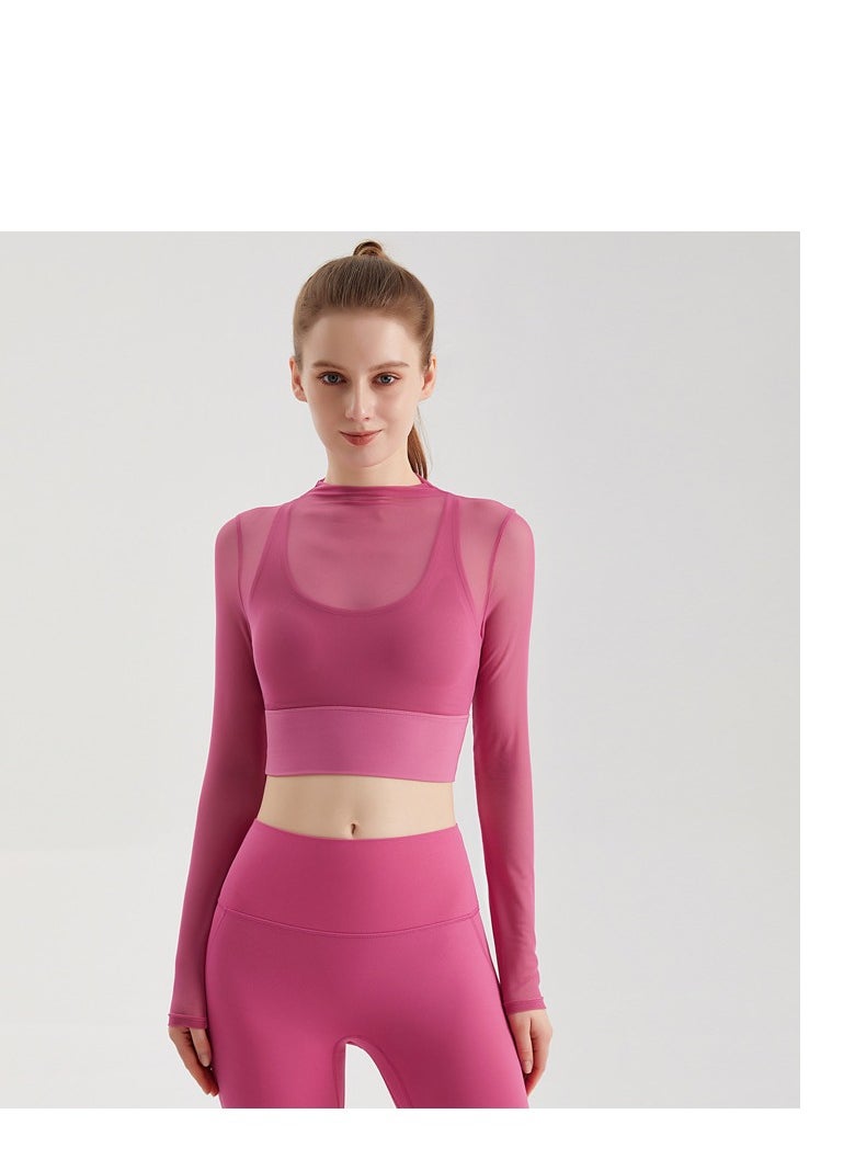 Generic - Female Cross Thin Suspender Fashion Mesh Breathable Long Sleeved Fake Two-Piece Yoga Suit - Image 1