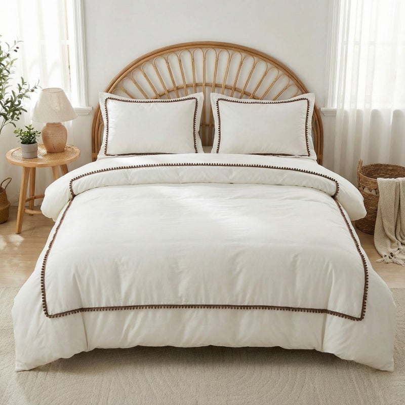 3pcs Spring Summer New Light Gray Solid Color with Small Black Balls Reversible Duvet Cover Set Bohemian Style (1pc Duvet Cover And 2pcs Pillowcases, Core Not Included) Synthetic Polyester Daily Soft Skin-Friendly Indoor Bedroom Master Guest Spare R - Image 3