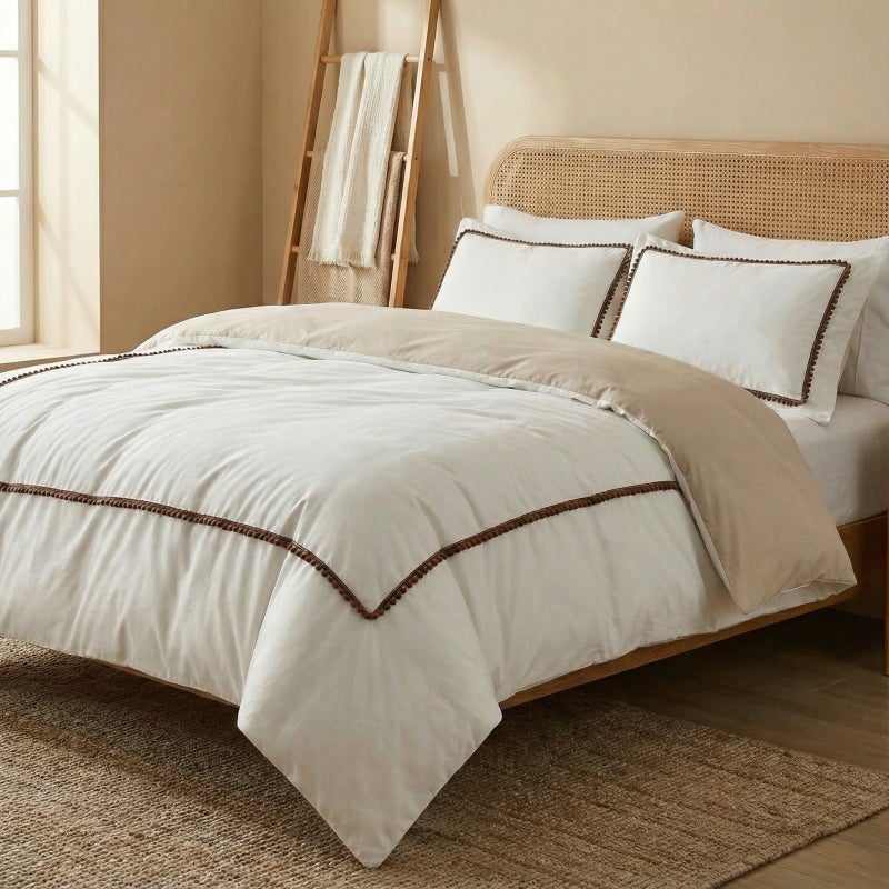 3pcs Spring Summer New Light Gray Solid Color with Small Black Balls Reversible Duvet Cover Set Bohemian Style (1pc Duvet Cover And 2pcs Pillowcases, Core Not Included) Synthetic Polyester Daily Soft Skin-Friendly Indoor Bedroom Master Guest Spare R - Image 4