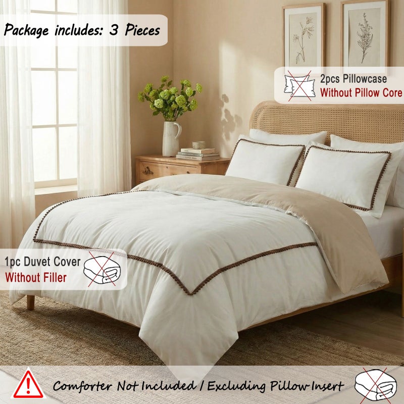 3pcs Spring Summer New Light Gray Solid Color with Small Black Balls Reversible Duvet Cover Set Bohemian Style (1pc Duvet Cover And 2pcs Pillowcases, Core Not Included) Synthetic Polyester Daily Soft Skin-Friendly Indoor Bedroom Master Guest Spare R - Image 1