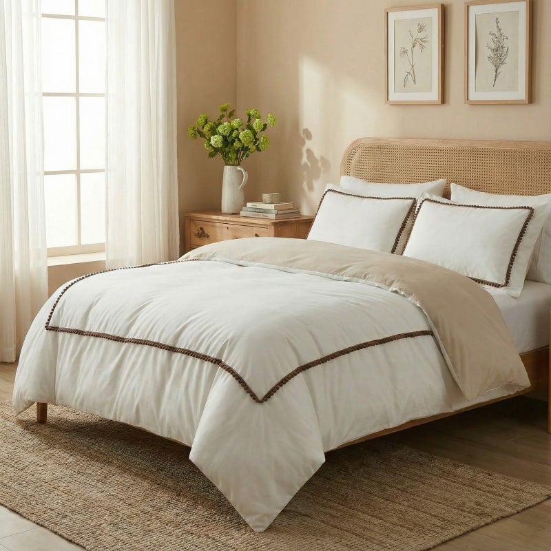 3pcs Spring Summer New Light Gray Solid Color with Small Black Balls Reversible Duvet Cover Set Bohemian Style (1pc Duvet Cover And 2pcs Pillowcases, Core Not Included) Synthetic Polyester Daily Soft Skin-Friendly Indoor Bedroom Master Guest Spare R - Image 2
