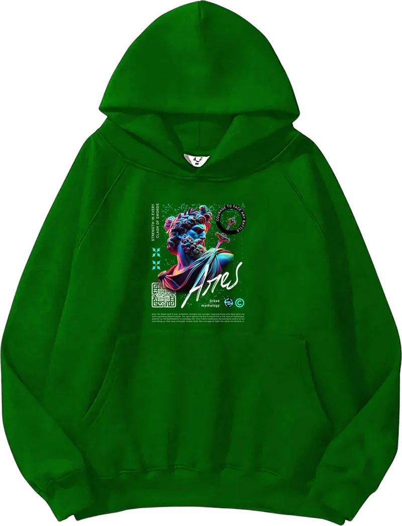 DogFish Women, Men Sweatshirt Ares Greek God Mythology Y2K Printed Thick Green Lover Sweatshirt