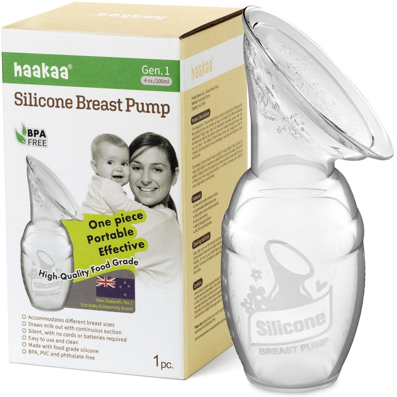 haakaa Manual Breast Pump for Breastfeeding, Silicone, Clear 4oz/100ml - Image 1