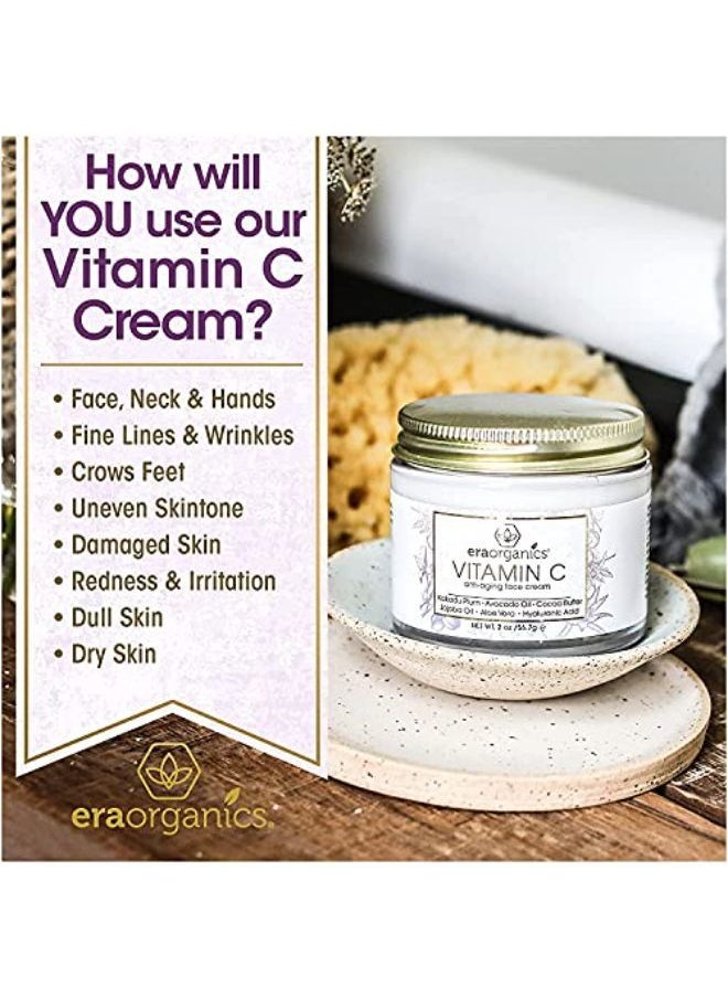 Era Organics - Era Organics Vitamin C Face Cream - Super Revitalizing Hyaluronic Acid Vitamin C Moisturizer For Face & Neck, Face Brightening Cream With Kakadu Plum, Jojoba Oil, Vitamin E For Wrinkles, Fine Lines - Image 1