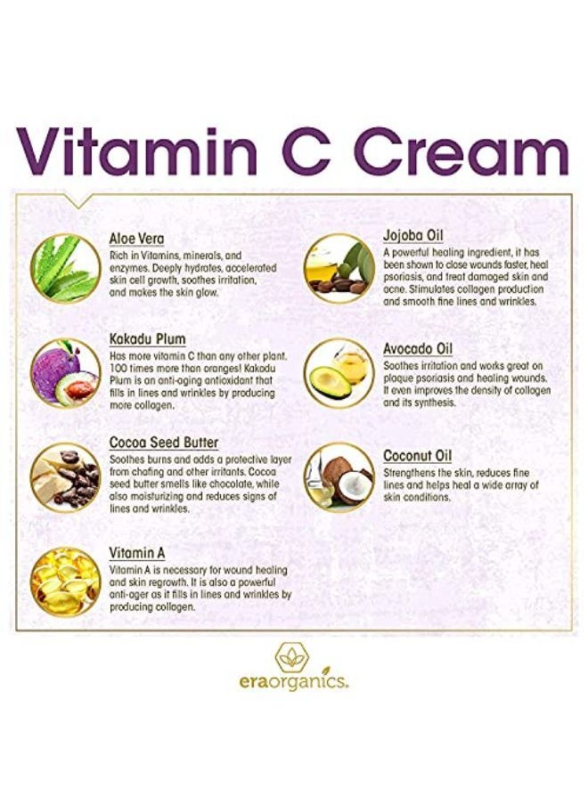 Era Organics - Era Organics Vitamin C Face Cream - Super Revitalizing Hyaluronic Acid Vitamin C Moisturizer For Face & Neck, Face Brightening Cream With Kakadu Plum, Jojoba Oil, Vitamin E For Wrinkles, Fine Lines - Image 1