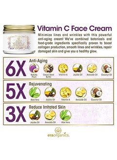 Era Organics Vitamin C Face Cream - Super Revitalizing Hyaluronic Acid Vitamin C Moisturizer For Face & Neck, Face Brightening Cream With Kakadu Plum, Jojoba Oil, Vitamin E For Wrinkles, Fine Lines