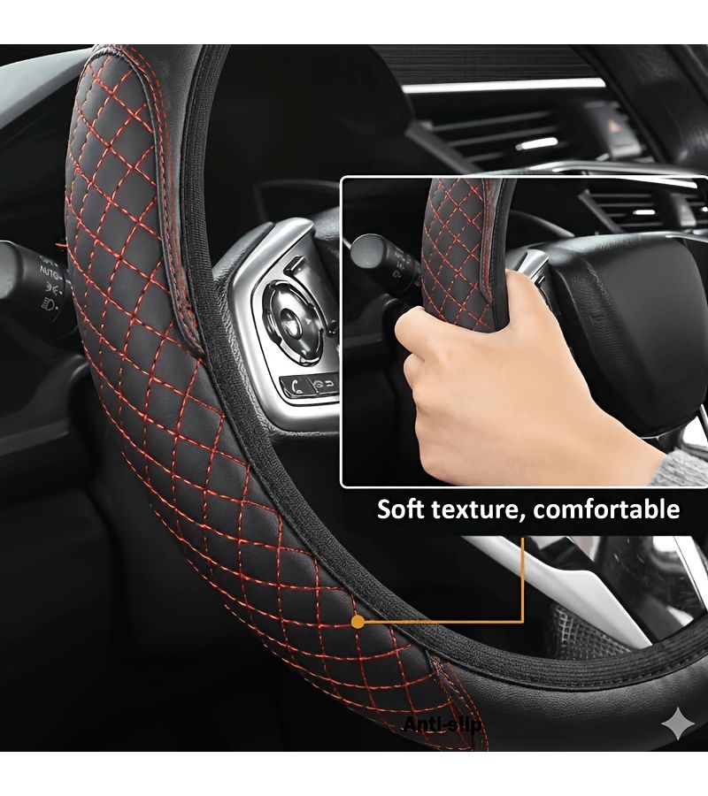 Padded Thickened PU Leather Steering Wheel Cover With Blue Lines Anti Slip Soft Non Slip Grip For All Cars Comfortable Driving Interior Accessory - Image 3
