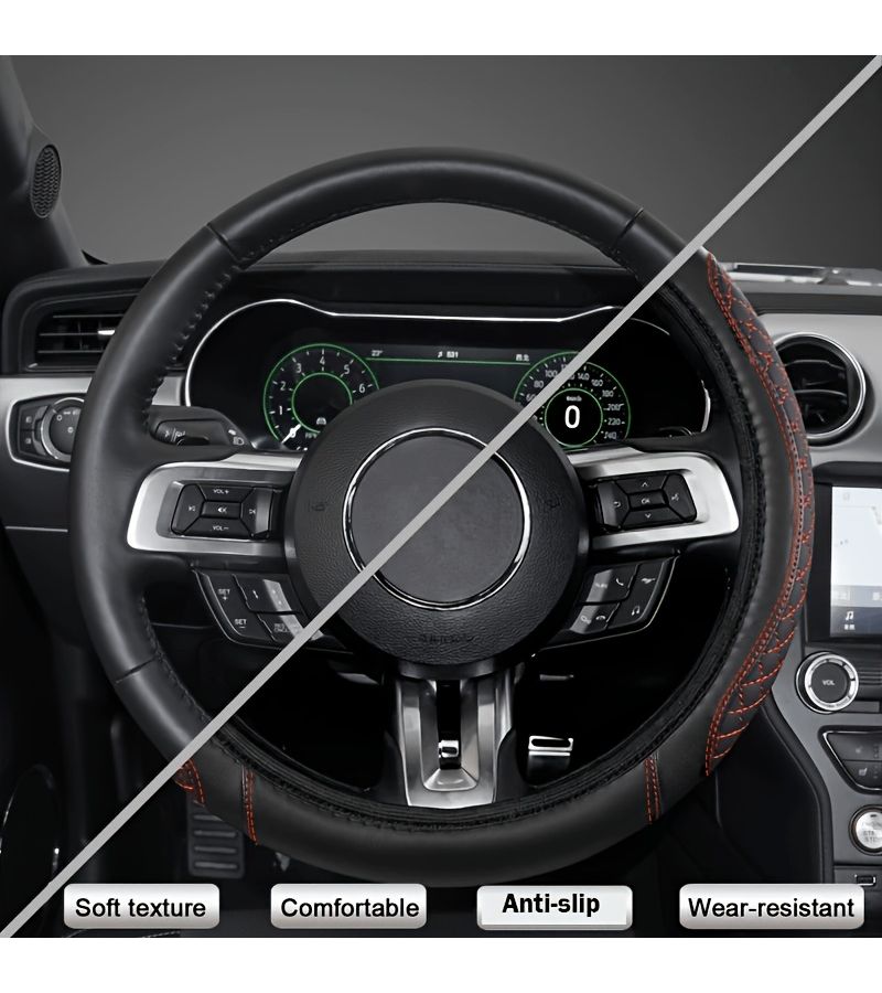 Padded Thickened PU Leather Steering Wheel Cover With Blue Lines Anti Slip Soft Non Slip Grip For All Cars Comfortable Driving Interior Accessory - Image 4