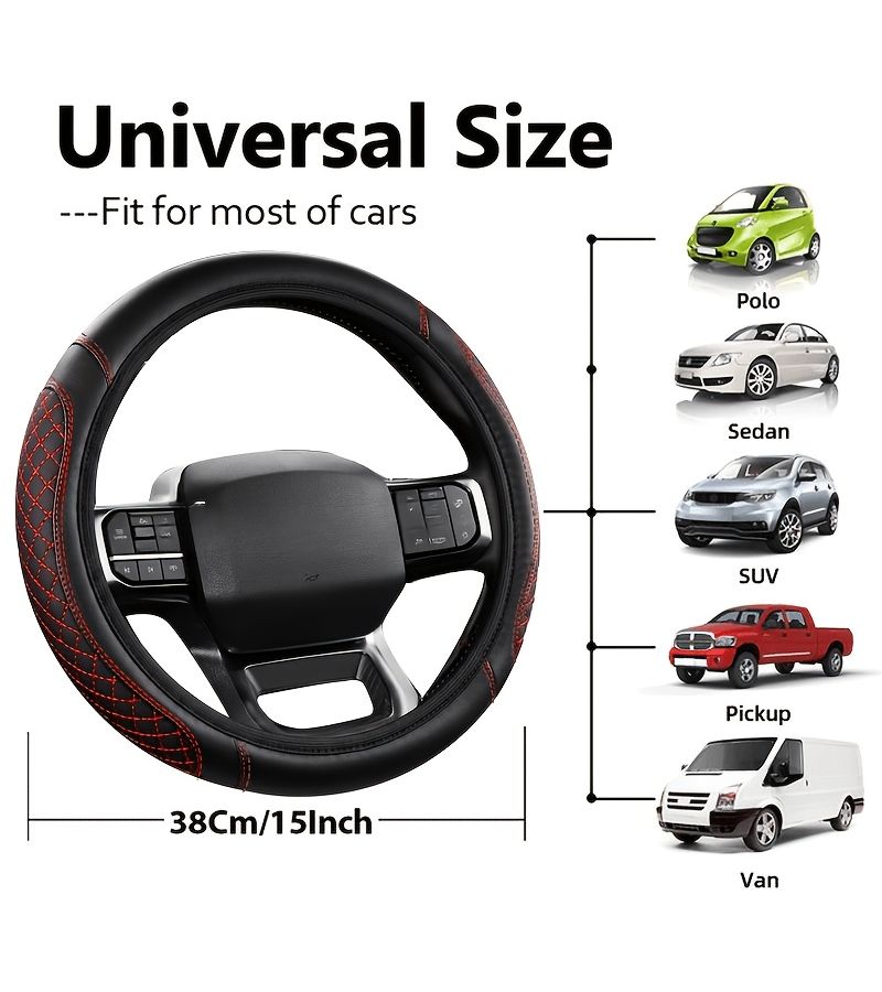 Padded Thickened PU Leather Steering Wheel Cover With Blue Lines Anti Slip Soft Non Slip Grip For All Cars Comfortable Driving Interior Accessory - Image 1