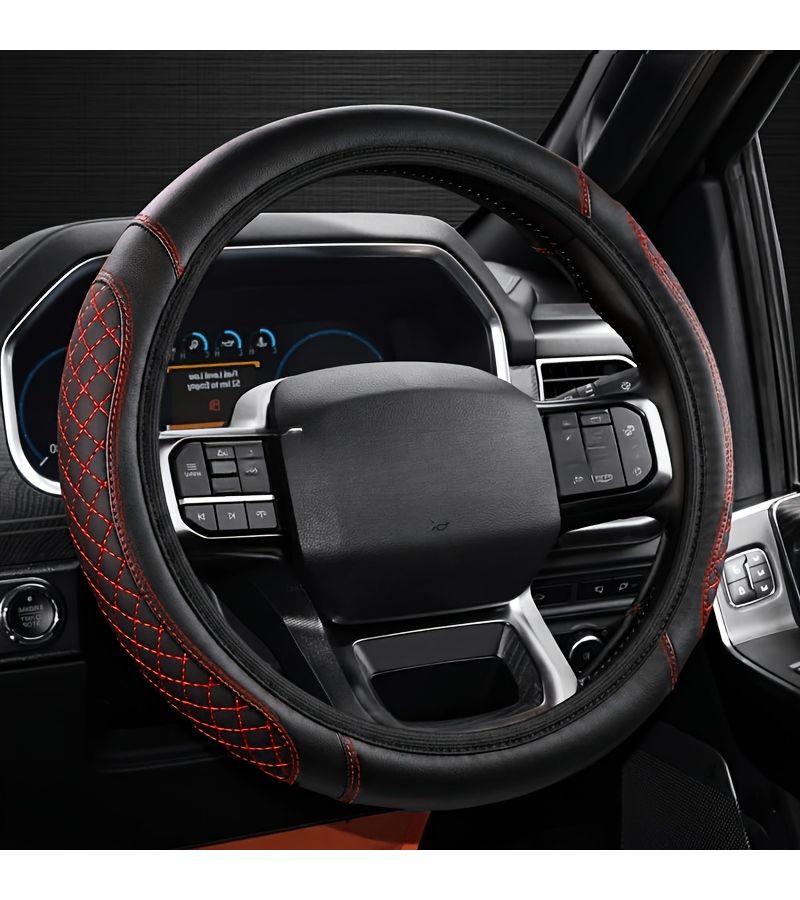 Padded Thickened PU Leather Steering Wheel Cover With Blue Lines Anti Slip Soft Non Slip Grip For All Cars Comfortable Driving Interior Accessory - Image 5