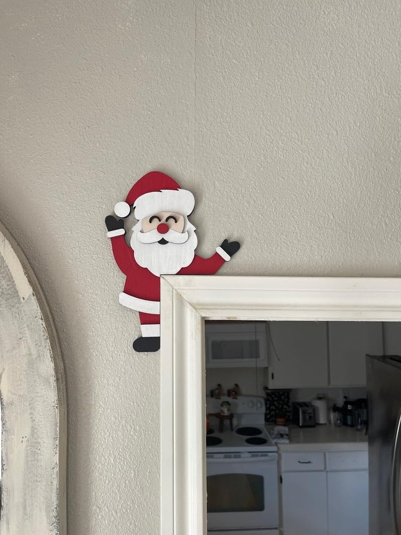 Sanmtang 2024 Christmas Door Topper Holiday Home Decor Funny Snowman Santa Claus Top Door Frame Corner Sign Decorations  Windows Walls DIY Craft for Christmas Party Ornament (Santa Claus 2) - Image 3
