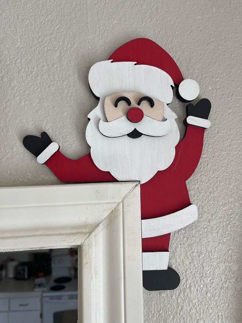 Sanmtang 2024 Christmas Door Topper Holiday Home Decor Funny Snowman Santa Claus Top Door Frame Corner Sign Decorations  Windows Walls DIY Craft for Christmas Party Ornament (Santa Claus 2) - Image 1