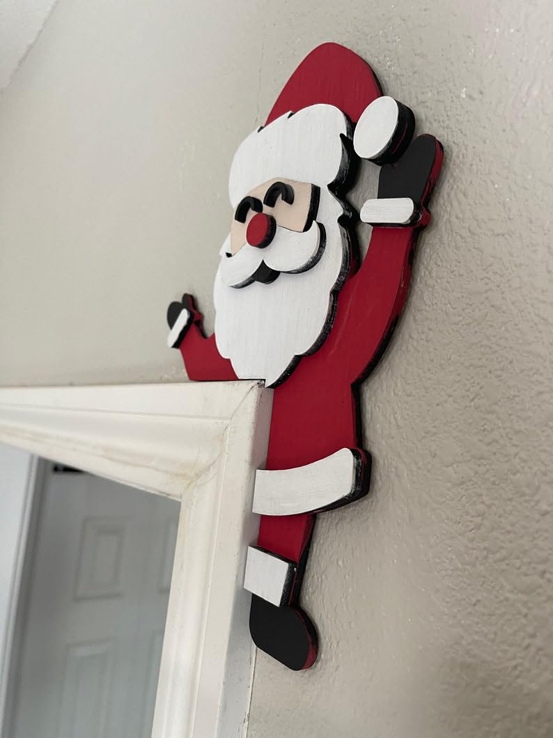 Sanmtang 2024 Christmas Door Topper Holiday Home Decor Funny Snowman Santa Claus Top Door Frame Corner Sign Decorations  Windows Walls DIY Craft for Christmas Party Ornament (Santa Claus 2) - Image 5