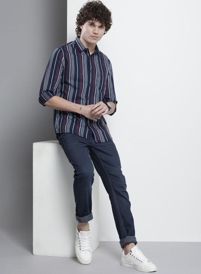 The Indian Garage Co Men Regular Fit Striped Full Sleeves Cutaway Collar Casual Shirt - Image 5