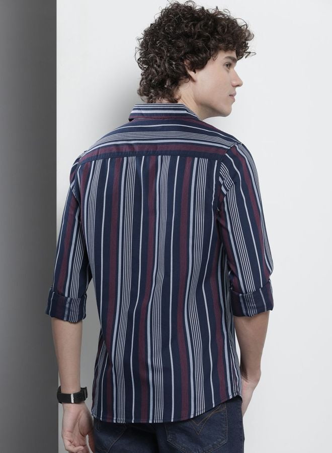 The Indian Garage Co Men Regular Fit Striped Full Sleeves Cutaway Collar Casual Shirt - Image 2